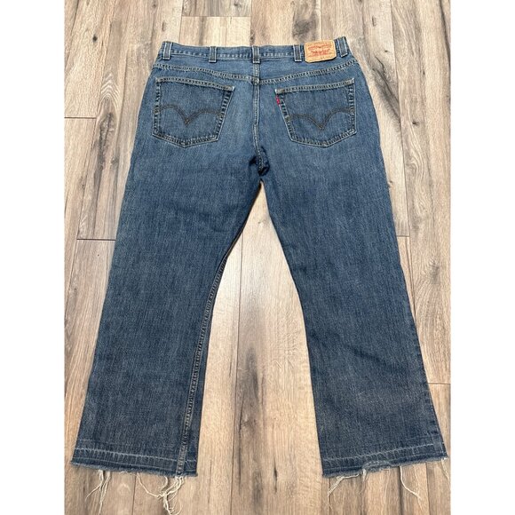 Levis 557 VTG Y2K Relaxed Boot Cut Jeans W40 L32* Raw Hem Cowboy Western Cut Blu - Picture 9 of 13